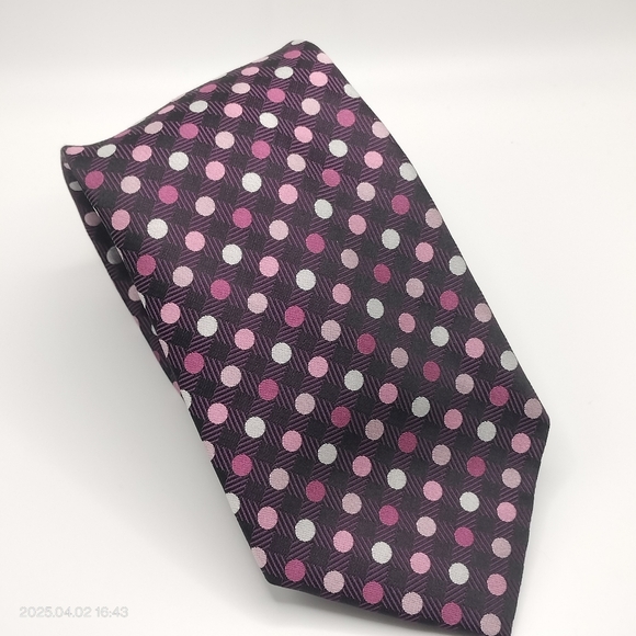 Sean John Tie Necktie Silk Purple Black and Pink Geometric Square Formal Tag - Picture 11 of 12